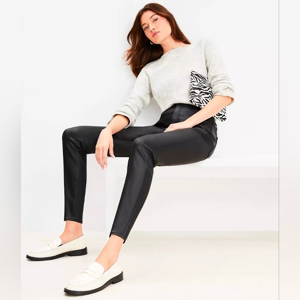 ❤️ NWT! LOFT HIGH RISE SKINNY COATED BLACK FAUX LEATHER JEANS, 10 (30)